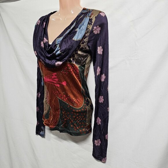 Pollini Made in Italy Cowl Neck Top Blouse Shirt Women Size 8 Long Sleeve - Picture 13 of 15